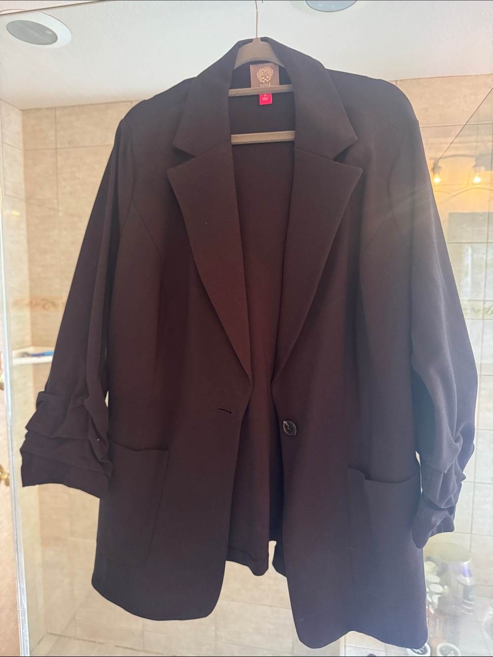 Vince Camuto Black Open-Front Blazer with Rolled Cuffs